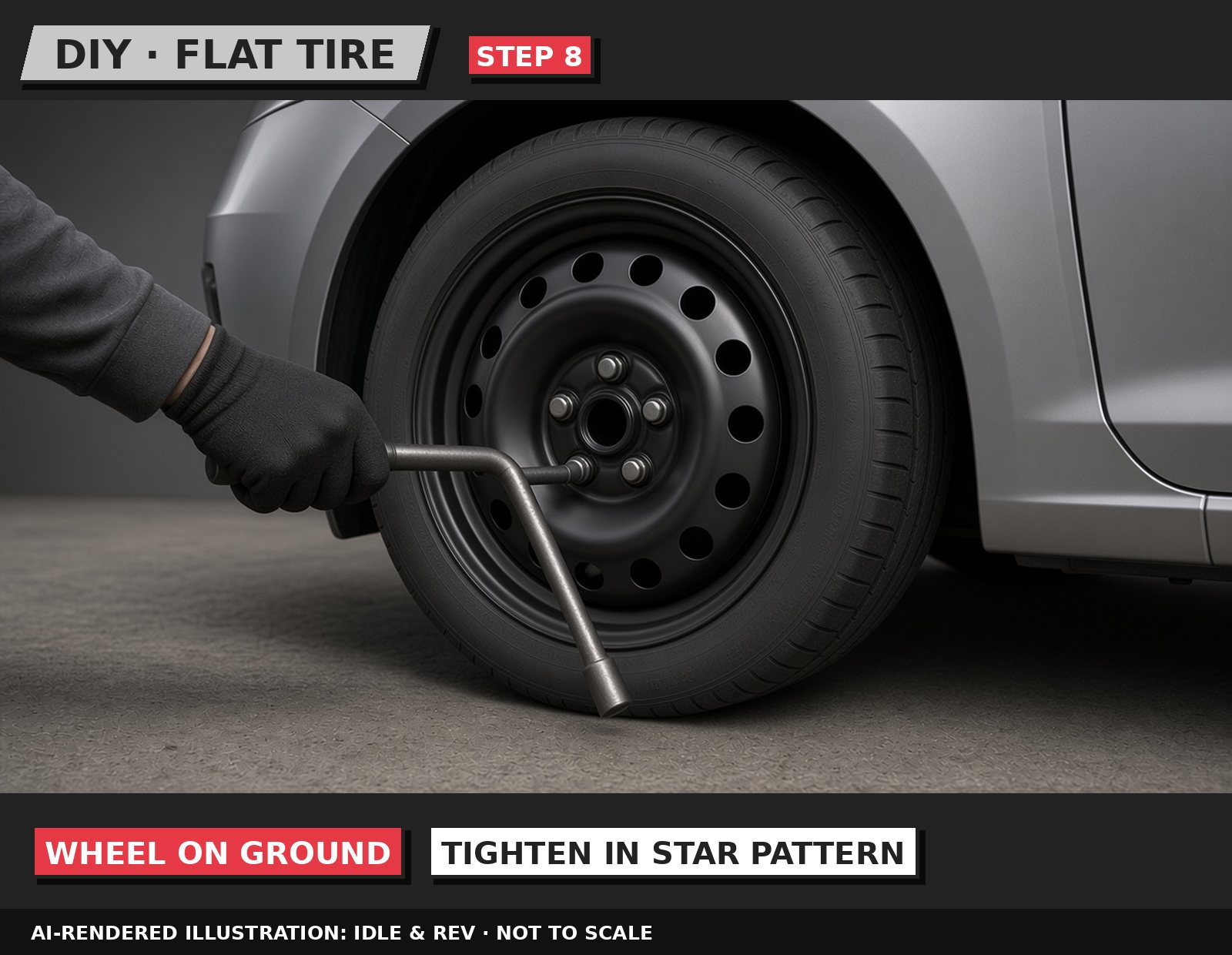 Idle & Rev illustration: Lower and tighten in a star pattern