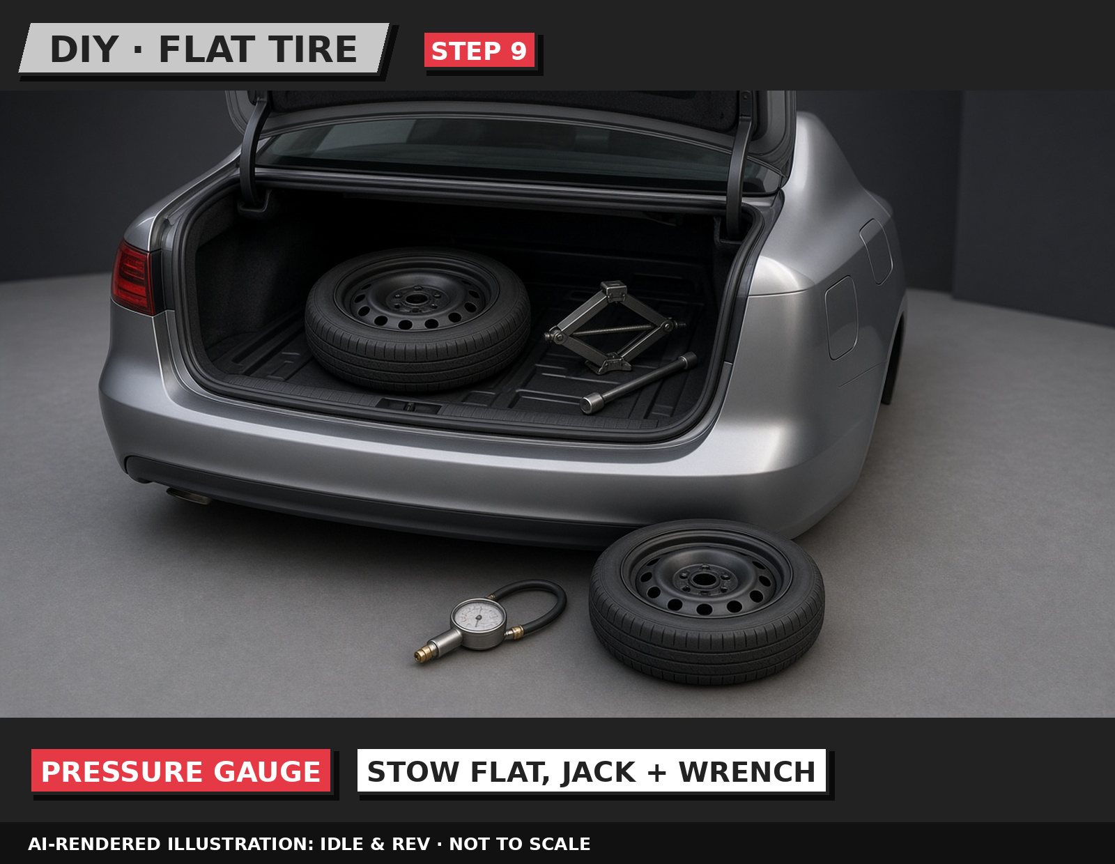 Idle & Rev illustration: Check the spare and stow everything