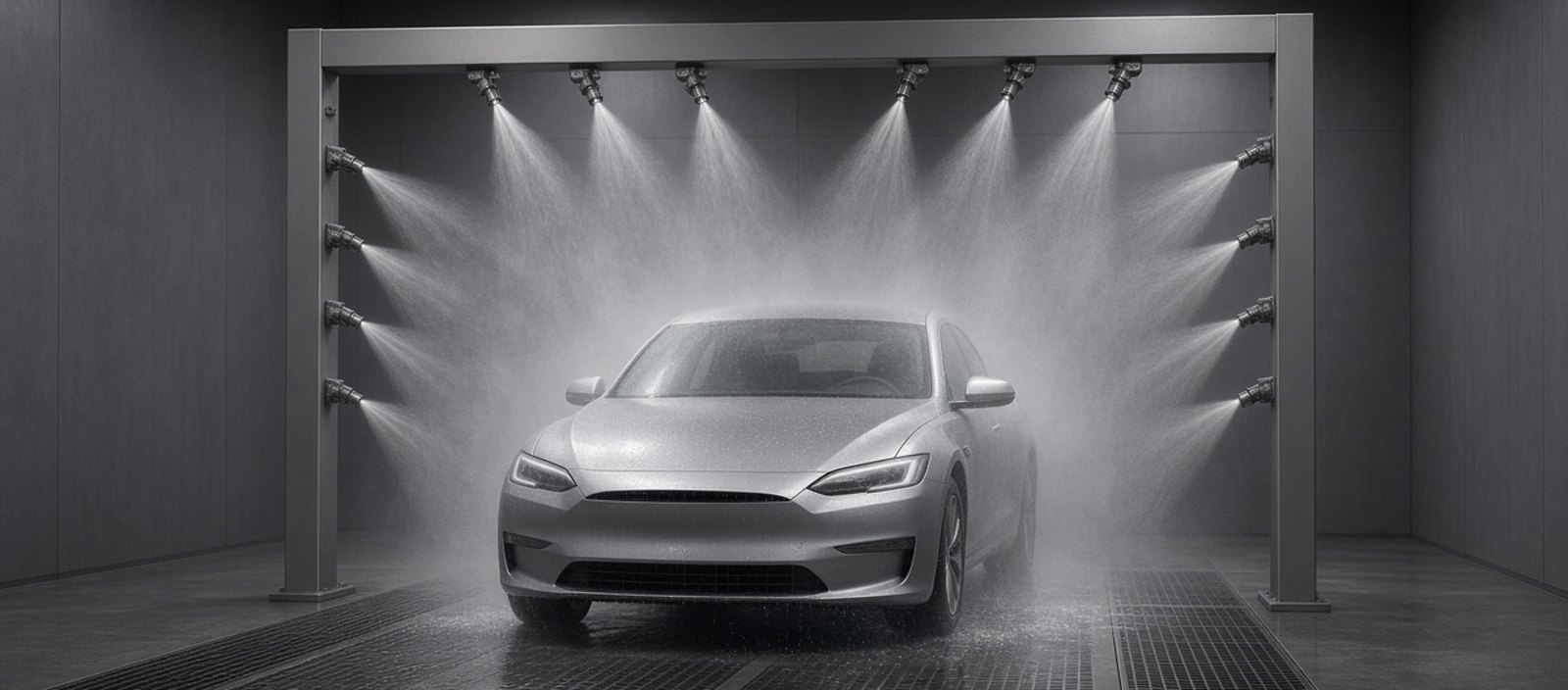 Car in a touchless wash bay