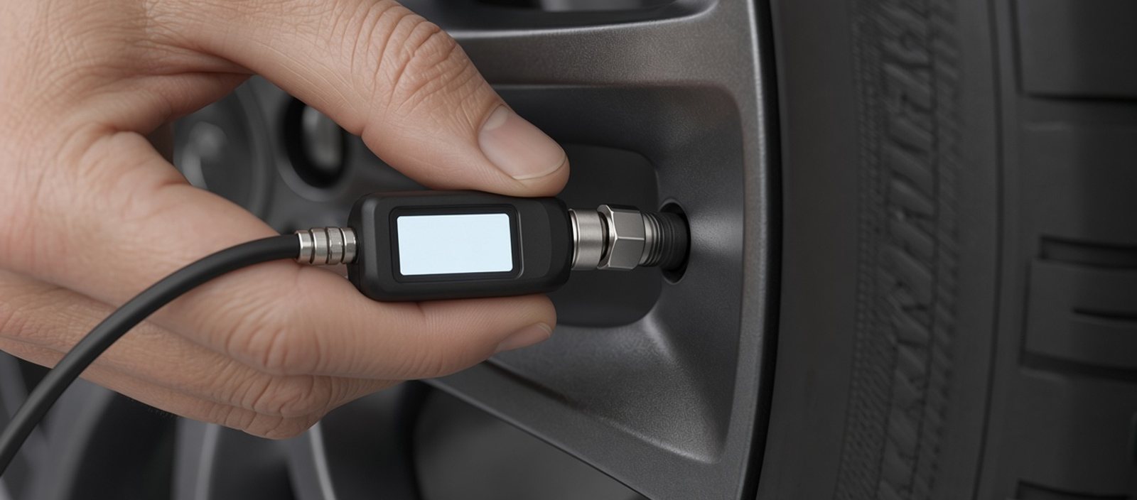 Digital tire pressure gauge on a valve stem