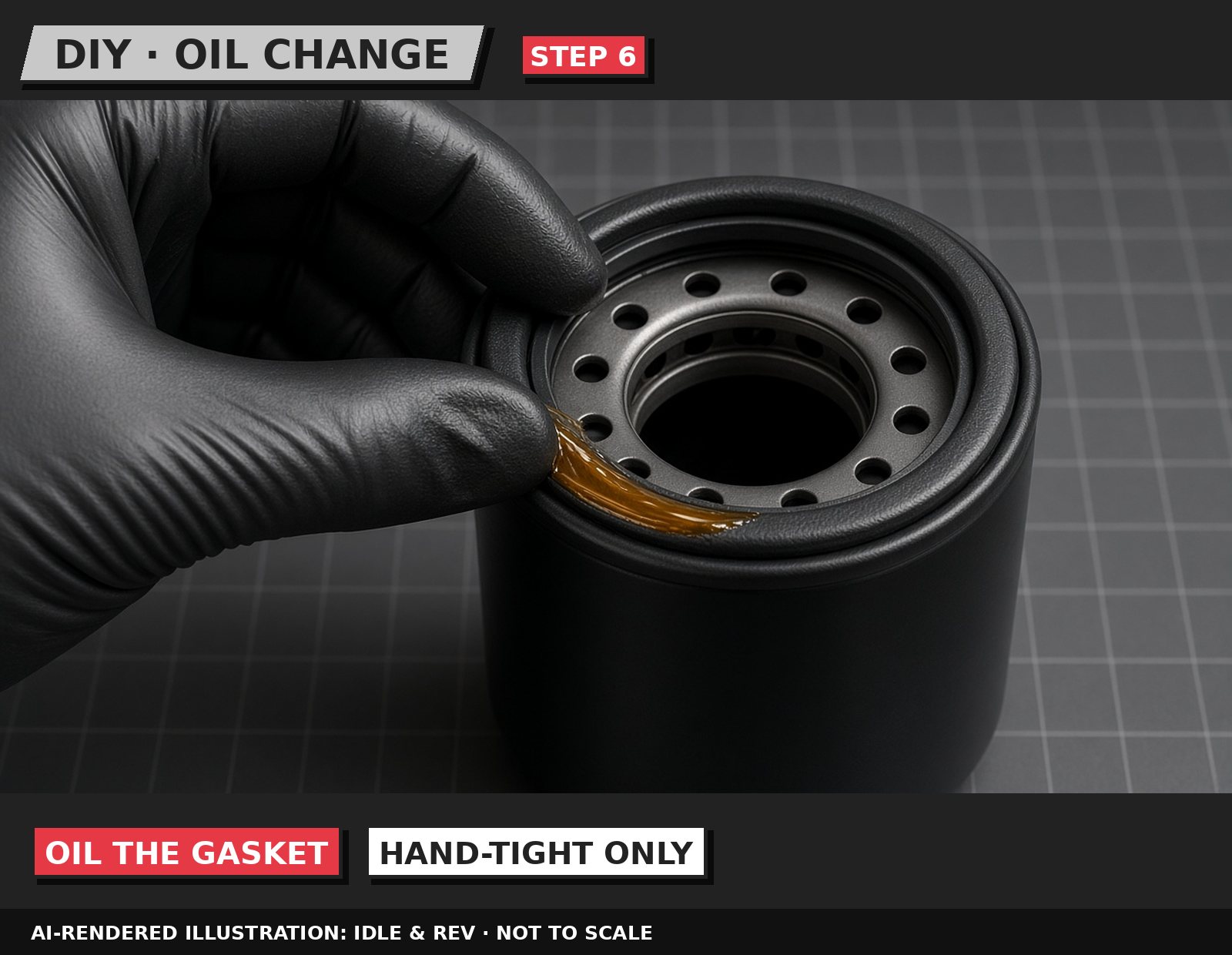 Idle & Rev illustration: Install the new filter