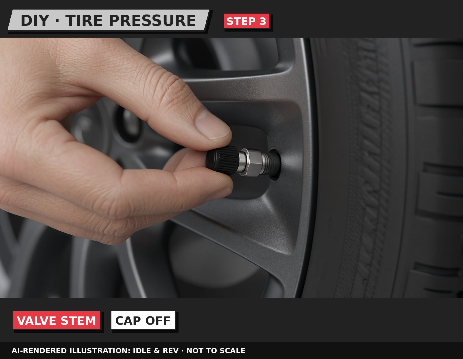 Idle & Rev illustration: Remove the valve cap