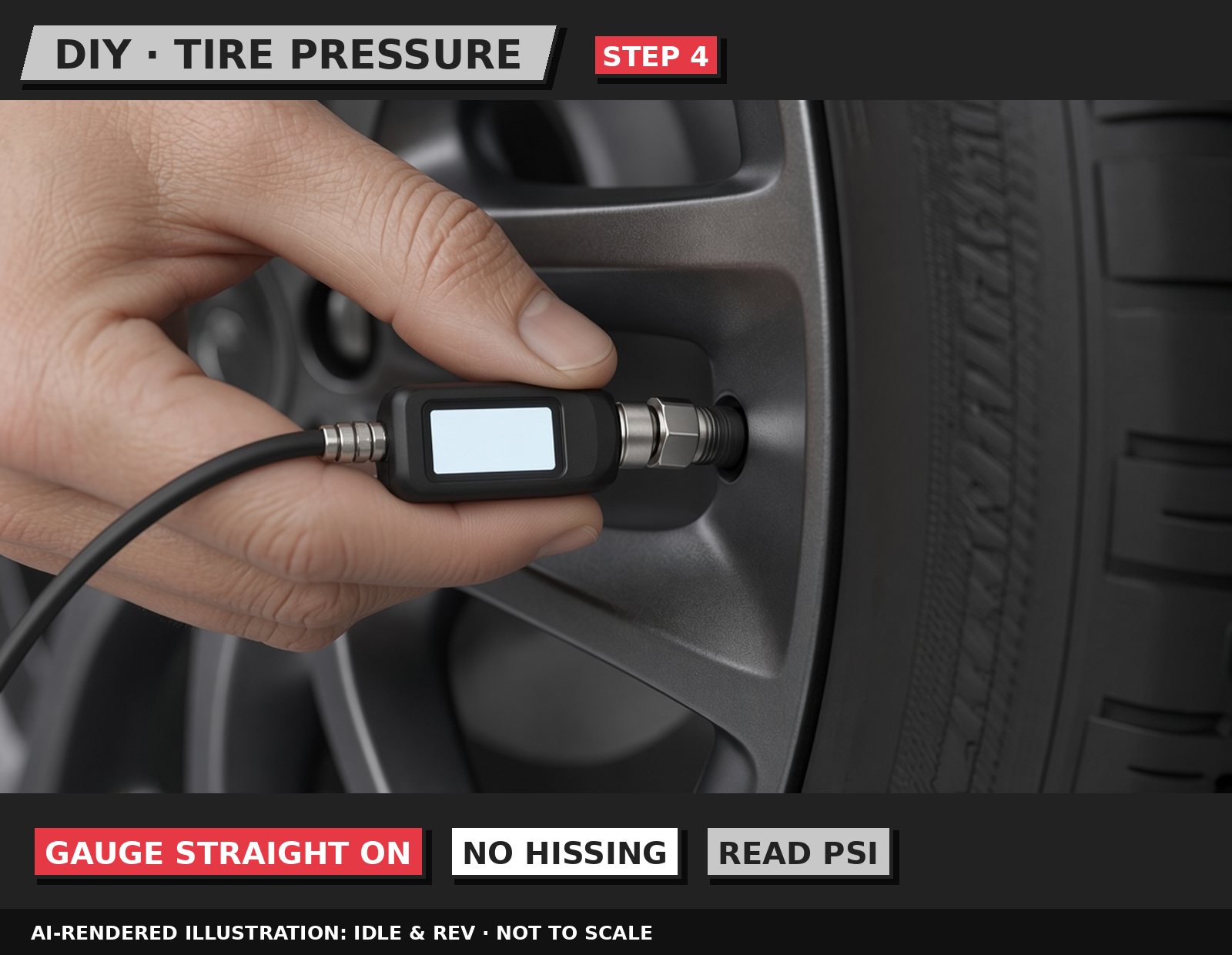 Idle & Rev illustration: Press the gauge on and read it