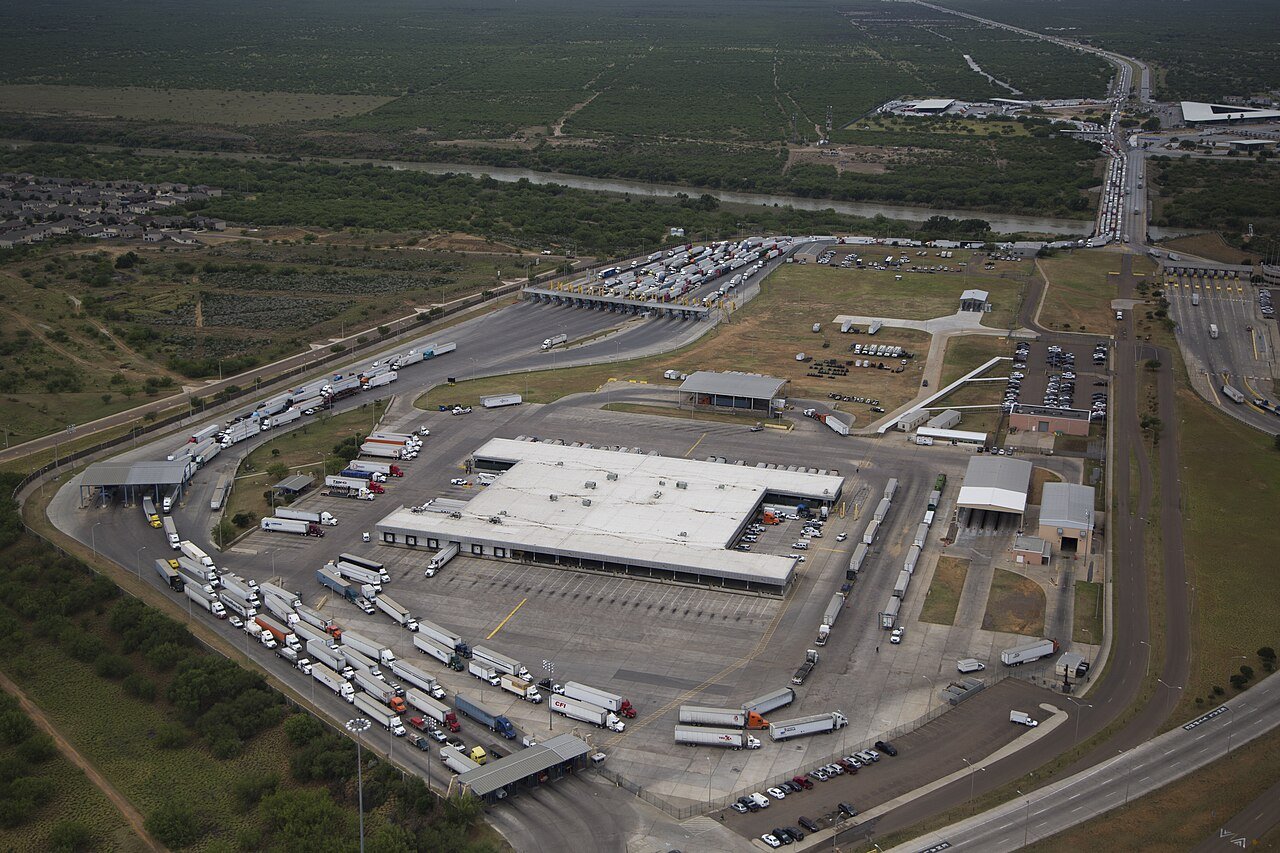 Trucks entering the U.S. from Mexico at the World Trade International Bridge, Laredo, Texas