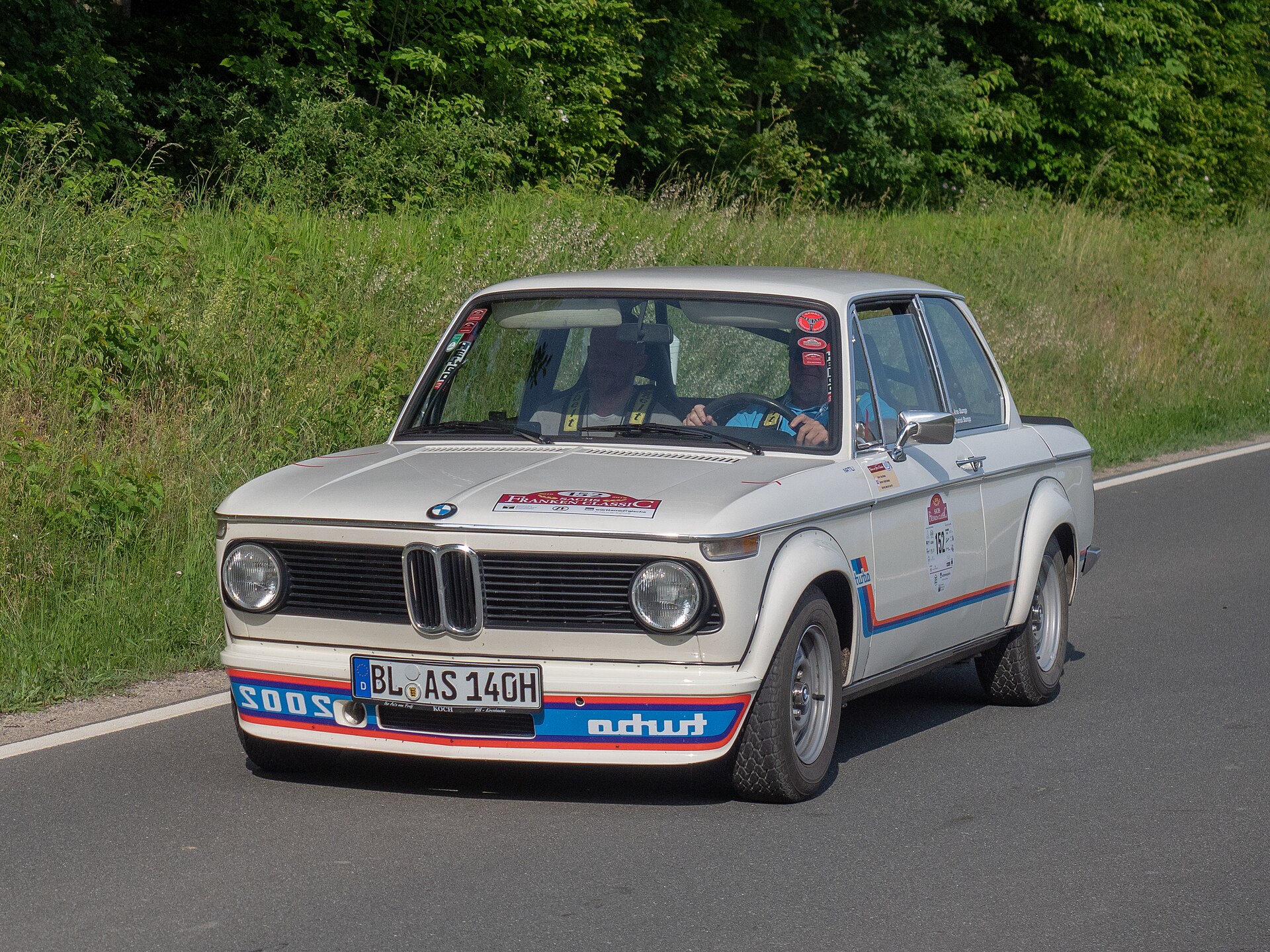 BMW 2002 turbo (E20) at the Sachs Franken Classic 2018 rally, Stage 1